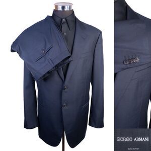Giorgio Armani 2-Pcs Suit Blue Striped Wool/Silk Blazer Sz 48R Pants 40X32 EUC